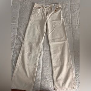 Cream Wide Leg High Waist Jeans